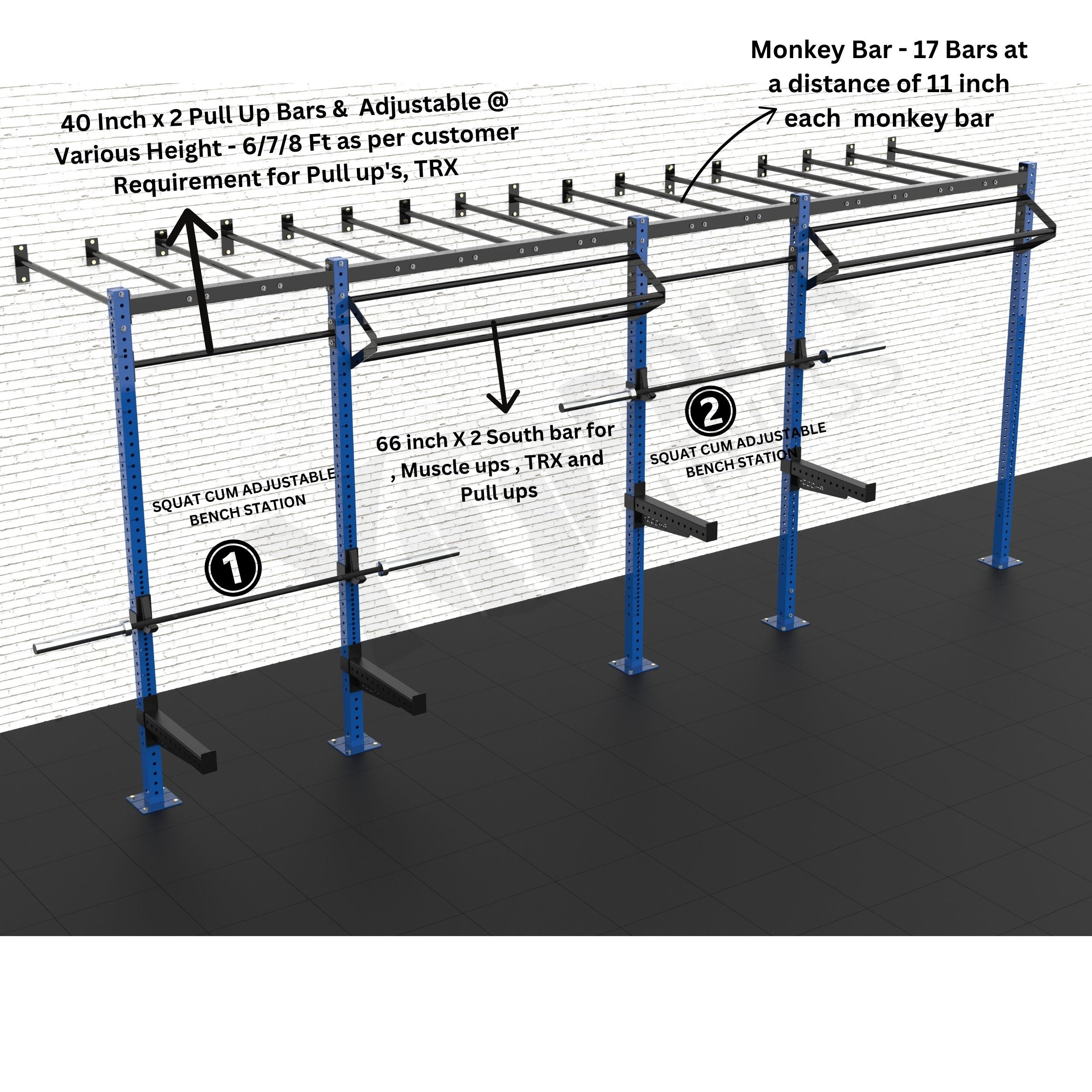 Wall Mounted CrossFit Rig - 20 Ft with Monkey Bar