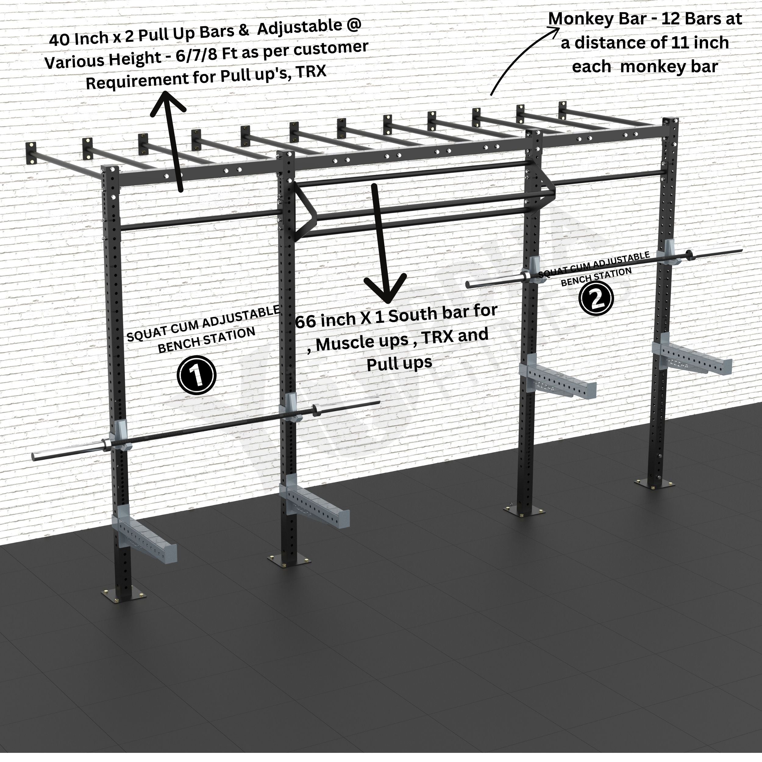 Wall Mounted CrossFit Rig - 14 Ft with Monkey Bar