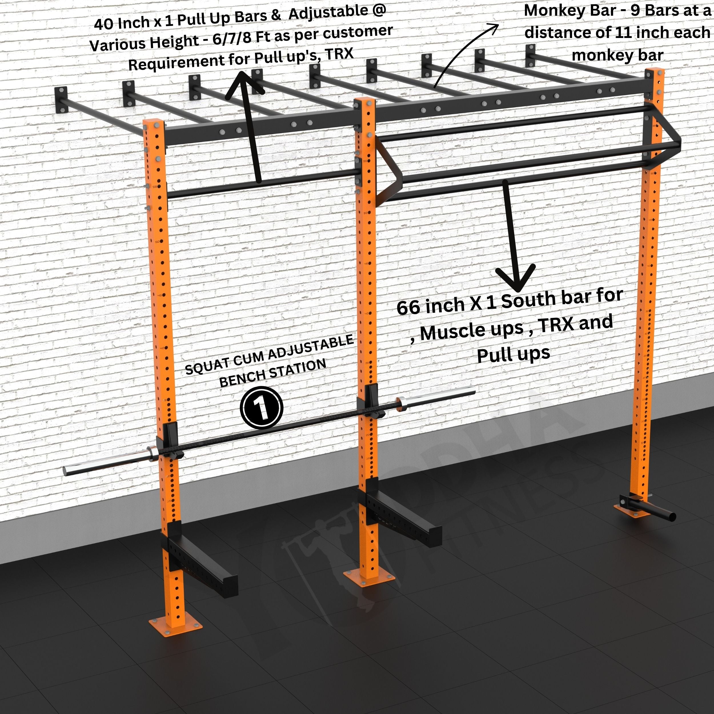 Wall Mounted CrossFit Rig - 10 Ft with Monkey Bar