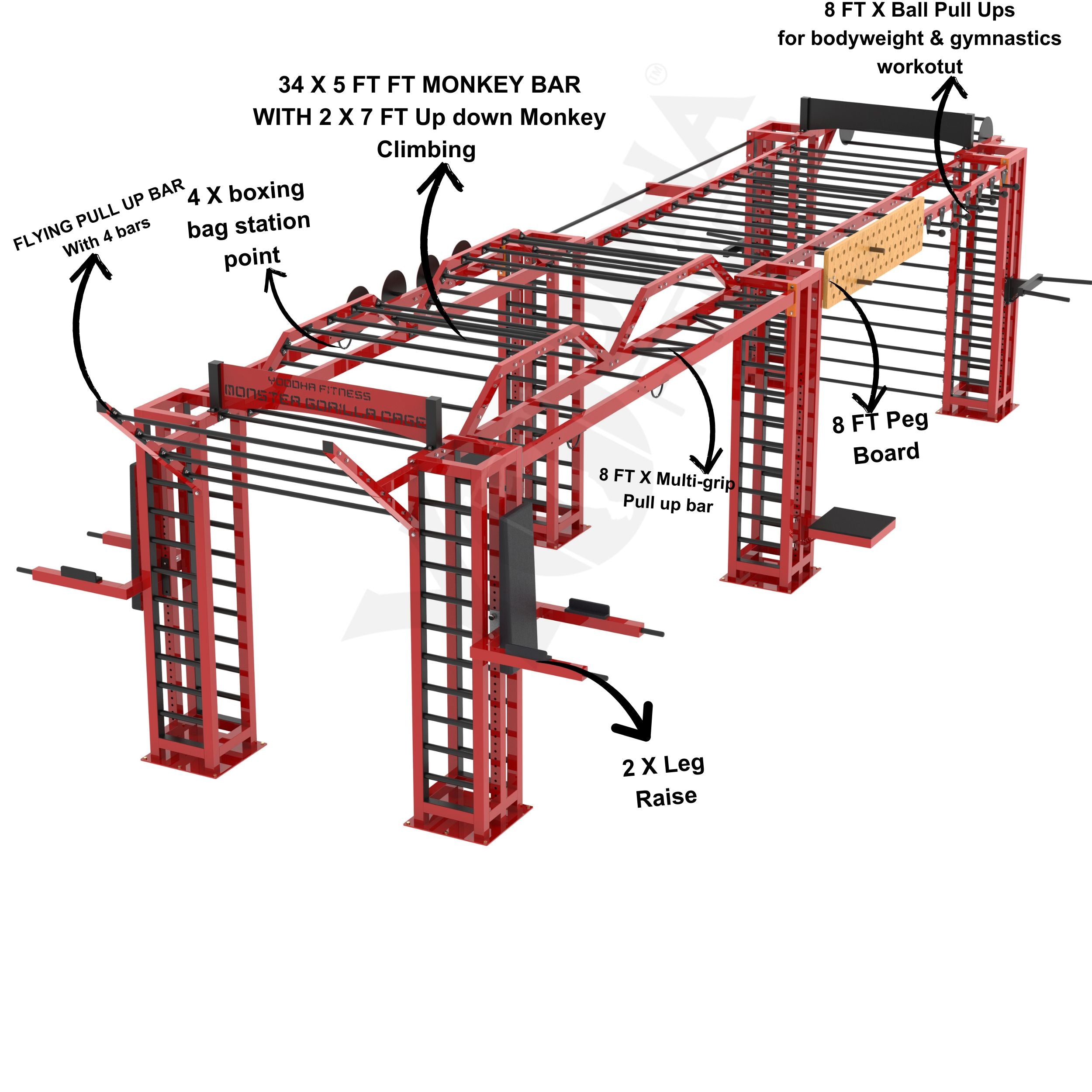 Monster Gorilla Monkey Bar Cage - 34 Ft