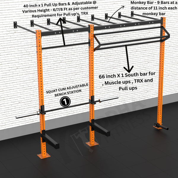 Wall Mounted CrossFit Rig - 10 Ft with Monkey Bar - Yoddha Fitness Inc
